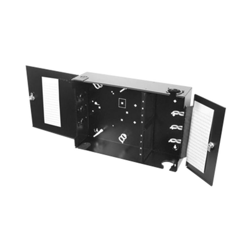 Caja De Conexión De Fibra Óptica Para Montaje En Pared Hasta 192 Puertos Lc O Sc ( Acepta 8 Placas Acopladoras) Color Negro