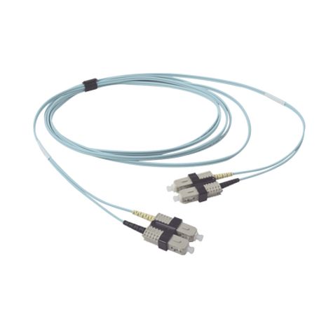 jumper de fibra óptica multimodo 50125 om3 xglo scsc duplex ofnr color aqua 2 metros