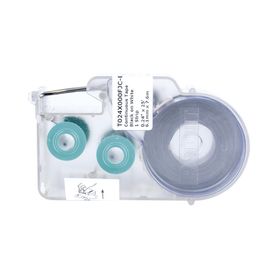 casete de etiquetas de poliolefina de cinta continua color blanco sobre negro uso interiorexterior 61 mm de ancho x 76 metros d