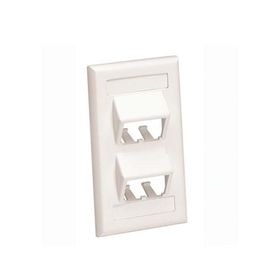 placa de pared vertical clásica salida para 4 puertos minicom inclinados con espacios para etiquetas color blanco mate 