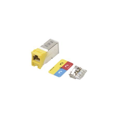 jack zmax cat6a blindado montaje hibrido en placa de pared plano y angulado color amarillo