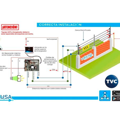 Yonusa Eyng12001bat  Energizador De Nueva Generación De12000 V Con Hasta 2500 Metros Lineales Compatible Con Modulo Wifi Incluye