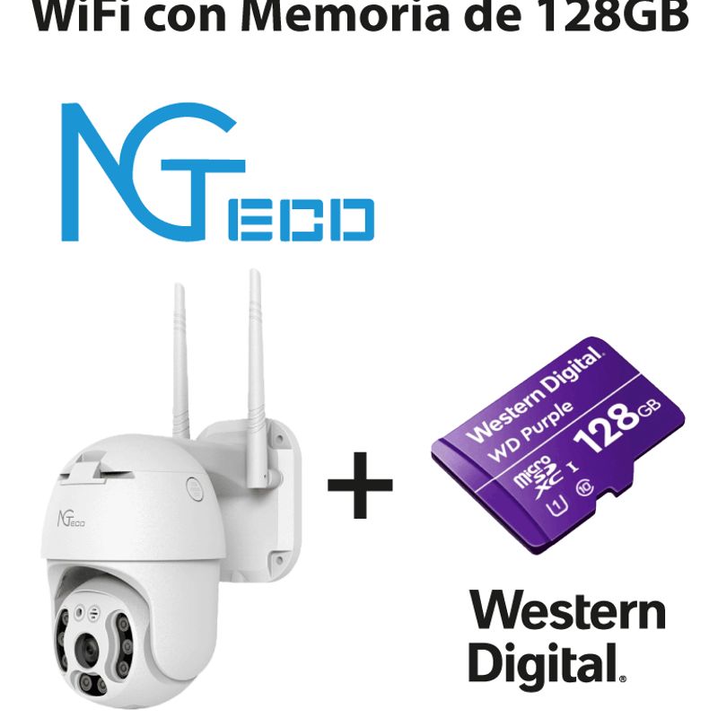 Ngteco Ngc4200pak  Paquete De Cámara Ngc4200 Ip Ptz Wifi 3mp Con Memoria De 128gb Micro Sdxc/ Linea Purple/ Clase 10 U1