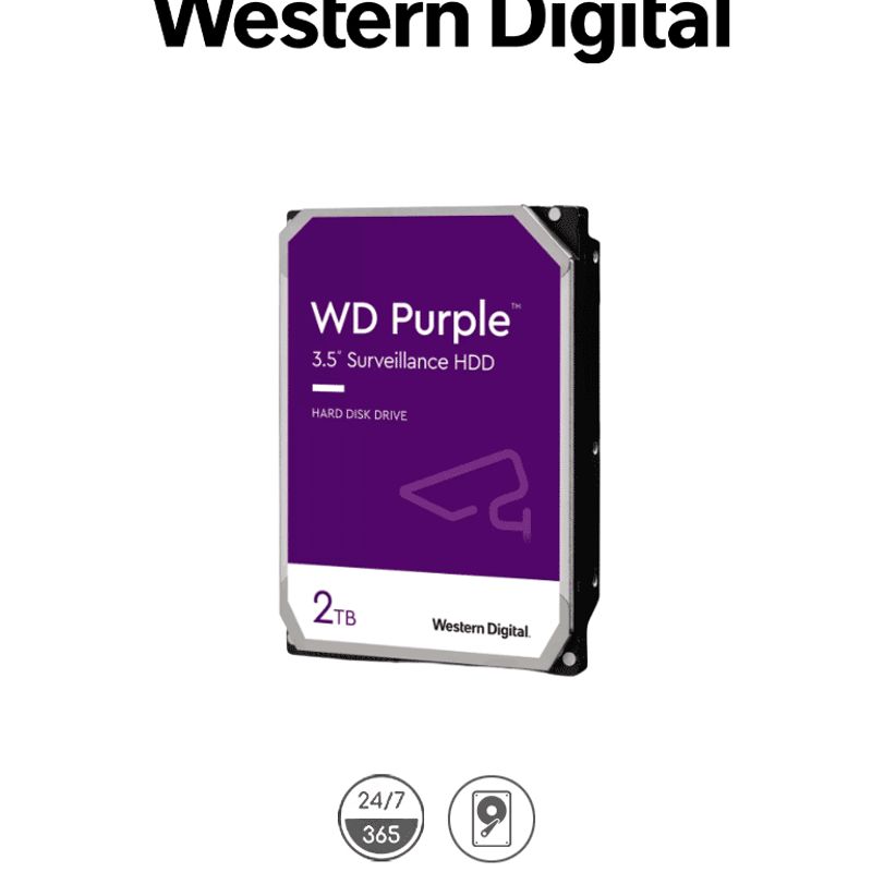 Western Digital Wd23purz  Disco Duro De 2tb / Serie Purple Para Videovigilancia / Trabajo 24/7/ Interface Sata 6 Gb/s/ Hasta 64 