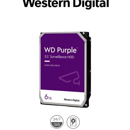  Western Digital Wd64purz  Disco Duro De 6 Tb Purple/ Especial Para Videovigilancia/ Trabajo 24/7/ Interface Sata 6 Gb/s/ Cache 