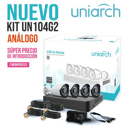 Kit 4x4 1080p 2mp Bullet Exterior Uniarch Un104g2 Incluye 1 Xvr Dv104unv03 4 Bullet 2.8mm C4111uni05 4 Cables Cb01amer06 1 Distr