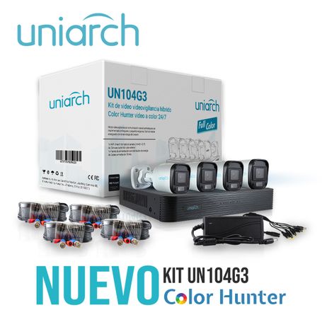 Kit Uniarch 4x4 Calidad 1080p 2mp Analogo Bullet Exterior Un104g3 Tecnologia Colorhunter Video A Color 24/7 Incluye 4 Camaras 2m