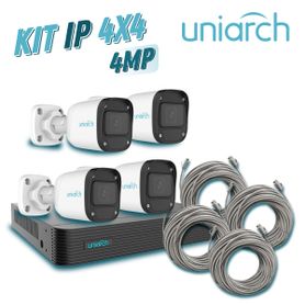kit 4x4 uniarch ip exterior bullet 4mp incluye 1 nvr poe 4ptos  4 cam bullet ip 4mp 28mm  cables preponchados de 18mts