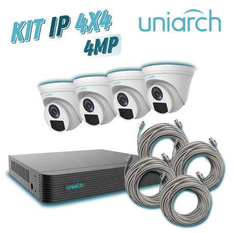 Kit 4x4 Uniarch Ip Domo Interior 4mp 1080p Incluye 1 Nvr Poe 4ptos  4 Cam Domo Ip 4mp 2.8mm / Cables Preponchados De 18mts