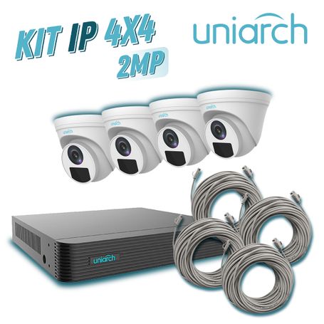 kit 4x4 uniarch ip domo interior 2mp 1080p incluye 1 nvr poe 4ptos  4 cam domo ip 2mp 28mm  cables preponchados de 18mts