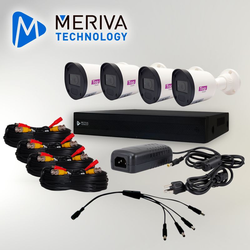 Kit Fusión Merivatopvision 4x4  2mp H.265 P2p Incluye 1 Dvr 4ch Bnc  2ch Ip Mxvr2104 / 4 Cámaras Bullet 2mp Tcb120 Topvision Pol