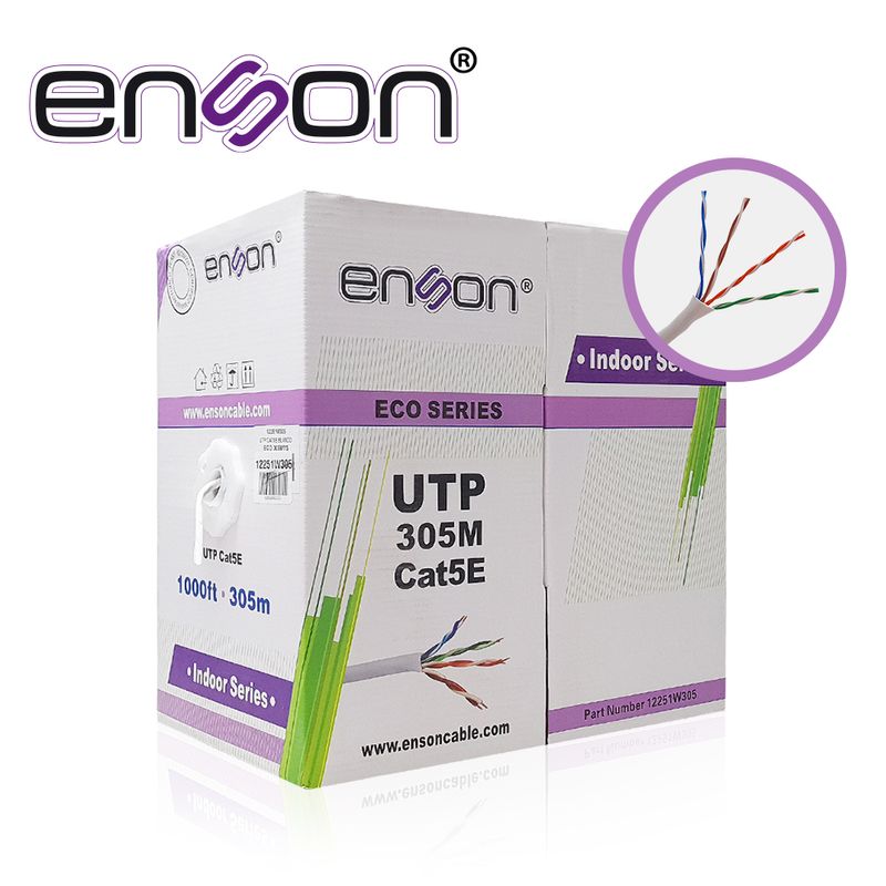 Cable Utp Cat5e Enson 12251w305 Serie Eco Calibe 24 Awg Cca Bobina De 305 Metros Forro Pvc Color Blanco Uso Interior Recomendado