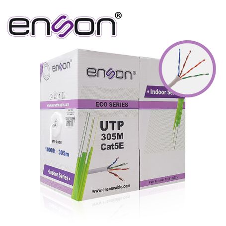 cable utp cat5e enson 12251w305 serie eco calibe 24 awg cca bobina de 305 metros forro pvc color blanco uso interior recomendad