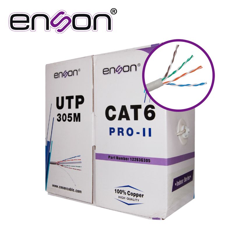 Cable Utp Cat6 Enson 12263g305 Serie Proii Calibe 23 Awg 100 Cobre De Alto Rendimiento Bobina De 305 Metros Forro Pvc Color Gris