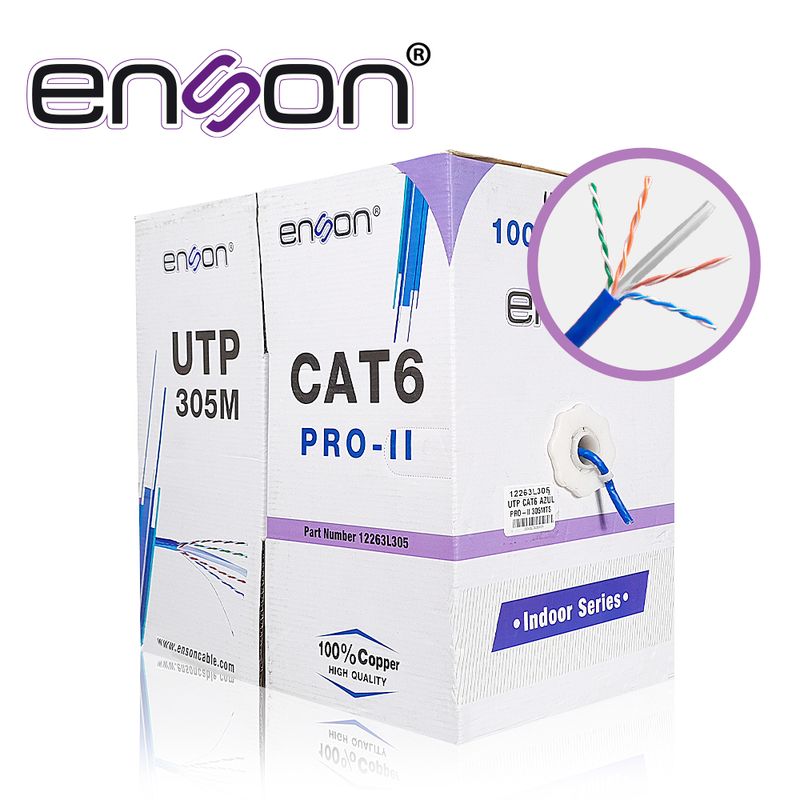 Cable Utp Cat6 Enson 12263l305 Serie Proii Calibe 23 Awg 100 Cobre De Alto Rendimiento Bobina De 305 Metros Forro Pvc Color Azul