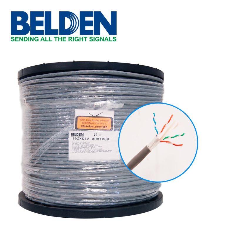 Cable Utp Cat6a Belden 10gxs12 0081000 Forro Pvc Gris Cmr Riser 4 Pares 625 Mhz Calibre 23 Awg 100 Cobre Uso Interior Especial P