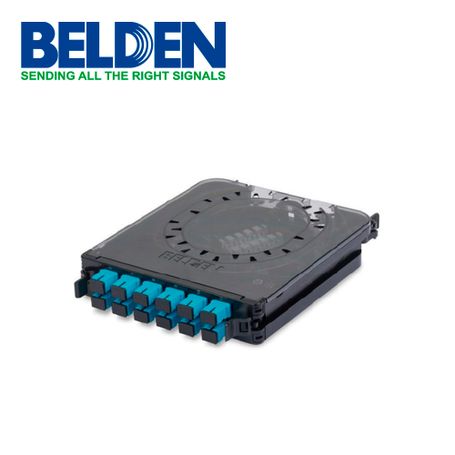 cassette ecx para fibra optica belden fc3x12ldfs 12 puertos 24 fibras multimodo om3  lc duplex  aqua