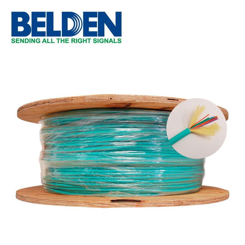 Fibra Optica Interior Multimodo Belden Fi3d012r9 12hilos Om3 1640ft 500 Mts Color Aqua En Carrete  Disponible En Carrete De 1640