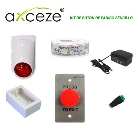 Kit De Boton De Panico Sencillo Con 1x Boton De Paro O Emergencia Axl60  1x Sirenaestrobo Pamsl500  1x Fuente De Poder Ps1215  1