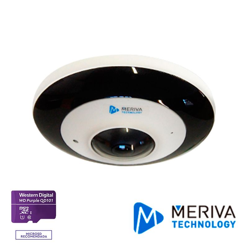 Camara Ip Fisheye 360° Meriva Technology Mtfe60 / 6mp / 1.1mm / H.265 / 15m Ir / Salida Bnc / Camara Hibrida / 1 Entrada  1 Sali