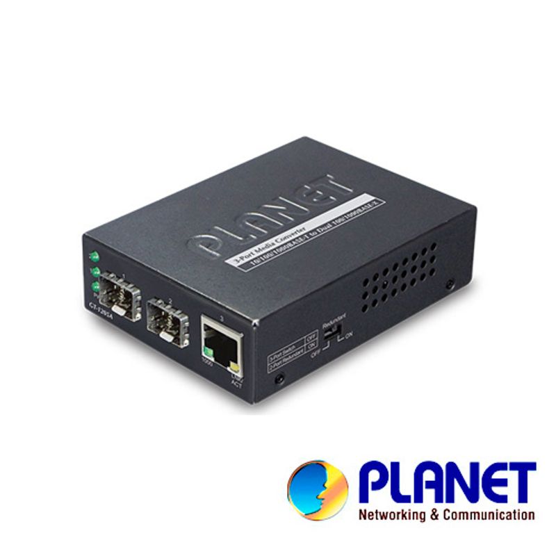 Convertidor De Medios De Fibra Óptica Dual A Utp  Planet Gt1205a/ 2 Puertos Fibra Optica Sfp Velocidad De Transmision 1000mbps/ 