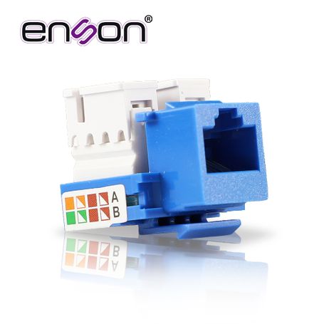 conector jack enson ensjc6bl cat6 color azul a 90 grados ponchado con pinzas y cubrepolvo