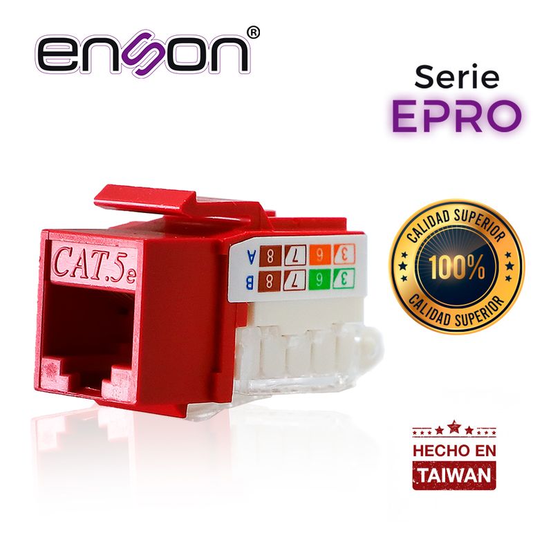 Conector Modular Jack Rj45 Enson Eprotljack5erd Serie Pro Terminado Sin Pinzas Posicion Vertical Cat5e Color Rojo Compatible Con