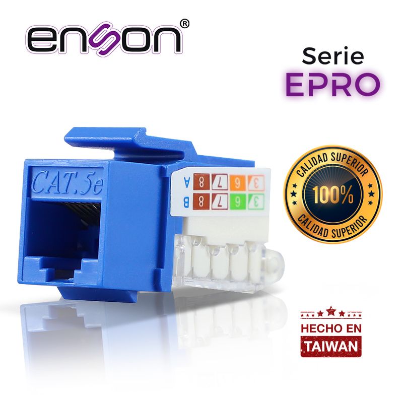 Conector Modular Jack Rj45 Enson Eprotljack5ebl Serie Pro Terminado Sin Pinzas Posicion Vertical Cat5e Color Azul Compatible Con