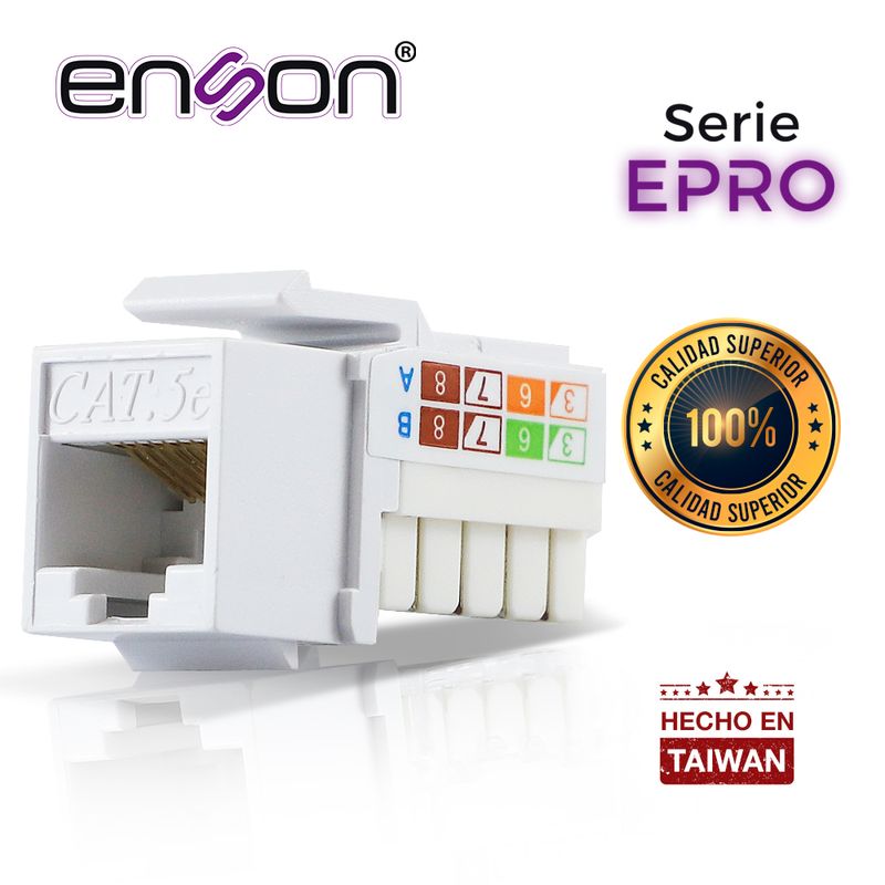 Conector Modular Jack Rj45 Enson Eprojack5ewh Serie Pro Posicion Vertical Cat5e Color Blanco Compatible Con Placas Enson Eprofp 