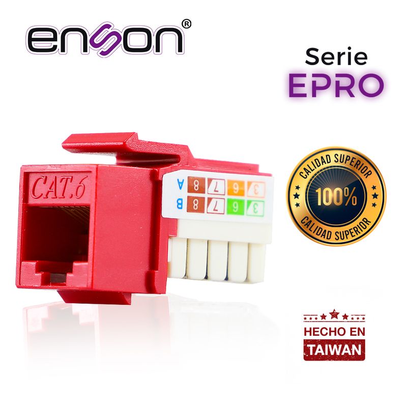 Conector Modular Jack Rj45 Enson Eprojack6rd Serie Pro Posicion Vertical Cat6 Color Rojo Compatible Con Placas Enson Eprofp Requ