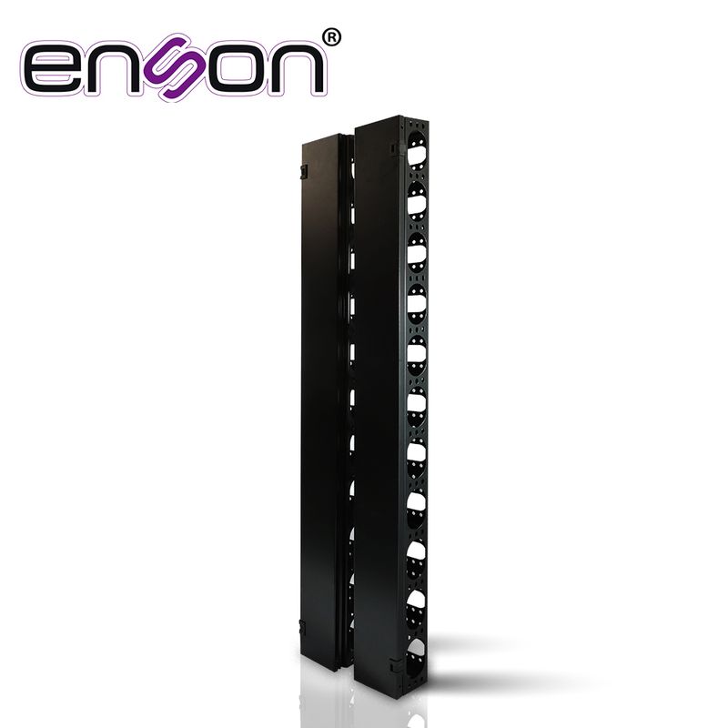 Organizador Vertical Enson Ensvm25u Para Rack De 25ur Con Ventanas De Acceso De Cableado Fabricado En Metal Tapa Removible Para 