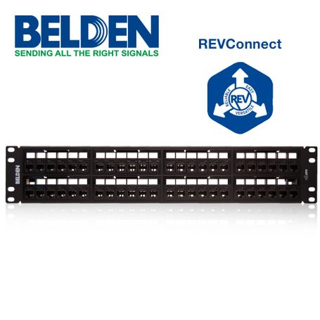 patch panel revconnect belden rv6ppf2u48bk cat6 48 puertos rj45  precargado color negro 2 unidad de rack herramienta compatible