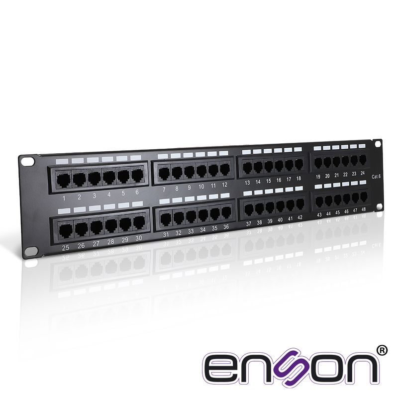 Patch Panel Enson Enspa48p7 2ur Precargado Cat6 48 Puertos Montaje En Rack Estandar 19