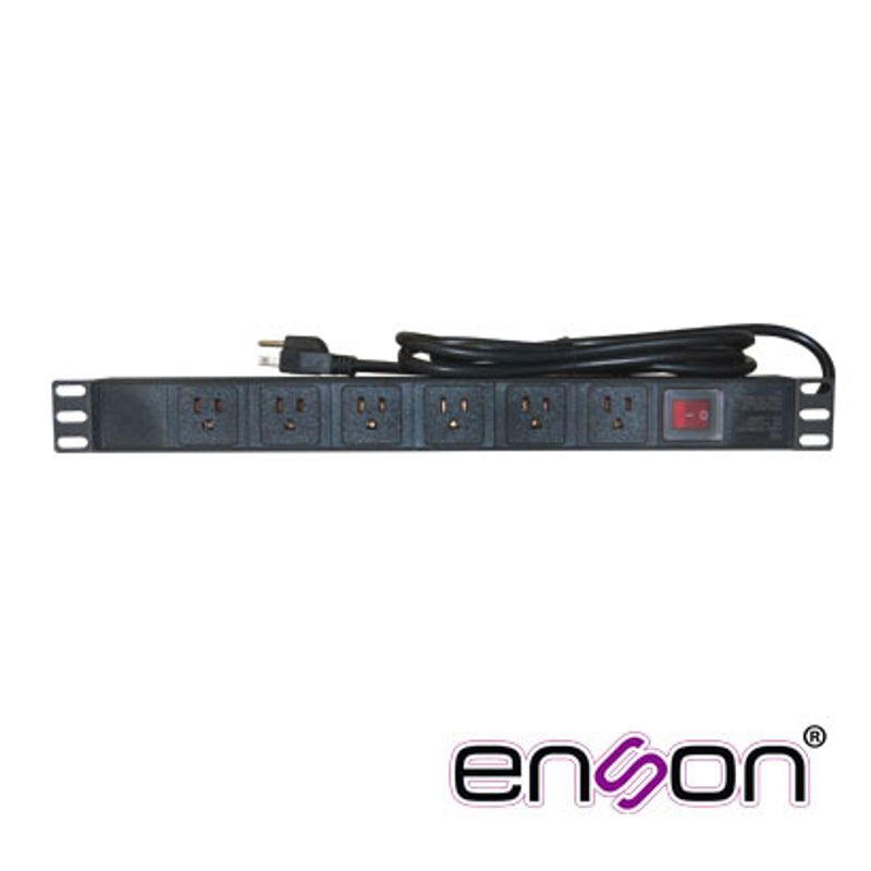 Barra Multicontactos Pdu Enson Enspdu6 Horizontal 1ur Boton De Encendido Y Apagado 6 Contactos Frontales Tipo Nema 515r Voltaje 