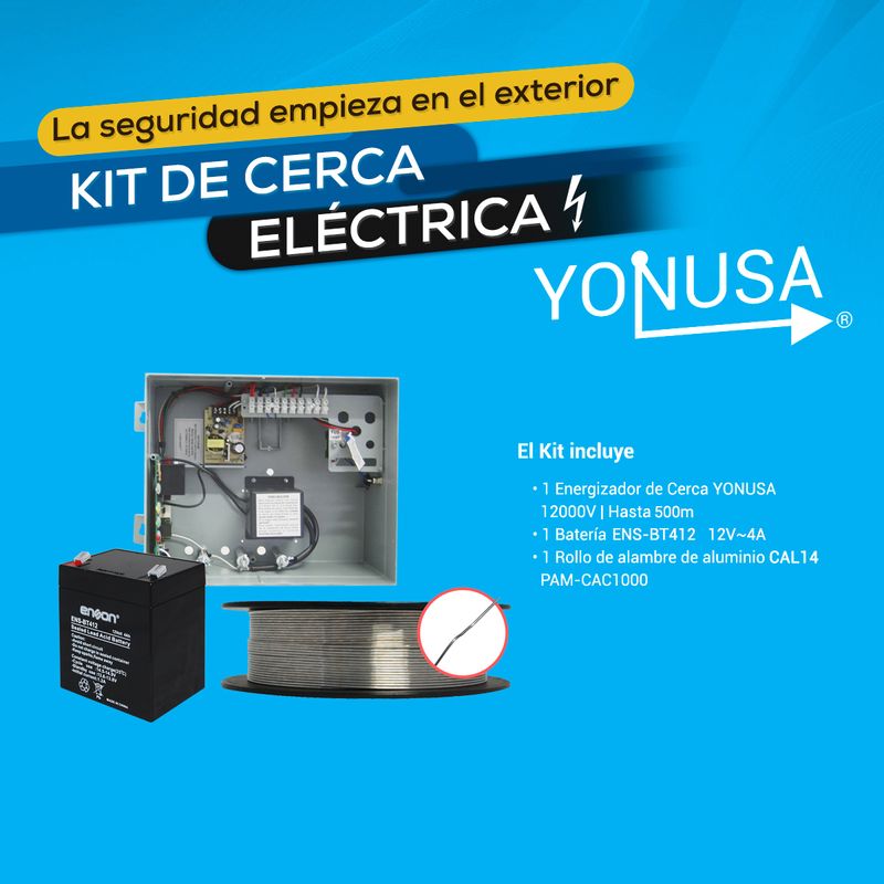 Kit Eb Alambrebateriaenergizador Yonusa Ey Ng 12000 1x Ensbt412 O Equivalente  1x Rollo Alambre De Aluminio Pamcac1000