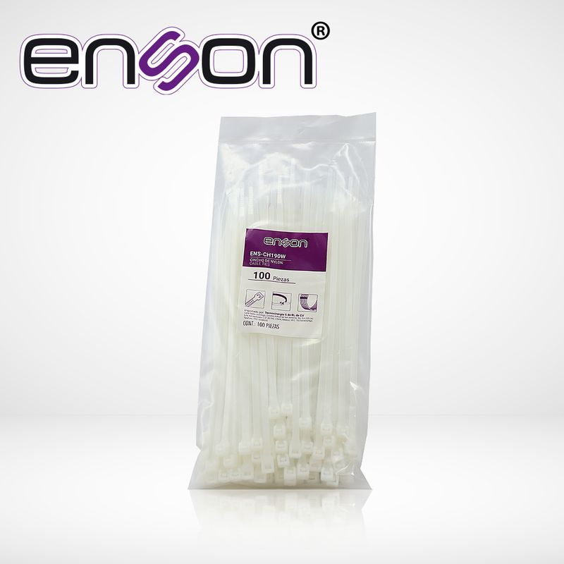 Cincho De Nylon Enson Ensch190w Color Natural De 4.8 X 190mm De Longitud Fuerza De Tension De Hasta 22 Kgs