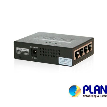 inyector poe 4 puertos  planet hpoe460  velocidad de transmisión 101001000 mbps  poe 8023at  120w de consumo  recinto de metal