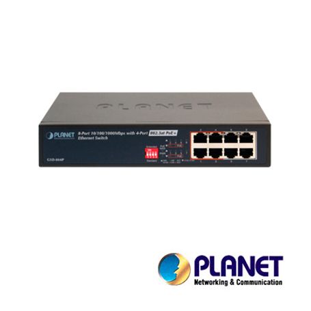 Switch No Administrable / Planet Gsd804p / 8 Puertos Rj45 10/100/1000 Mpbs / 4 Puertos Rj45 Con Poe 802.3at (puertos 1  4) / Dip