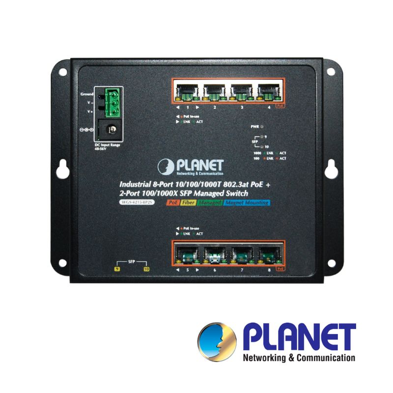 Switch Poe Industrial De Pared Planet Wgs42158p2s / Administrable L2 / 8 Puertos Rj45 Velocidad De Transmision 10/100/1000mbps C