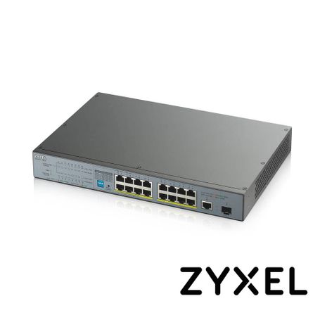 switch zyxel gs130018hp 17 puertos rj45 1001000 mbps con poe afat  1 puerto sfp 1000 mbps noadministrable energia total 170w  c