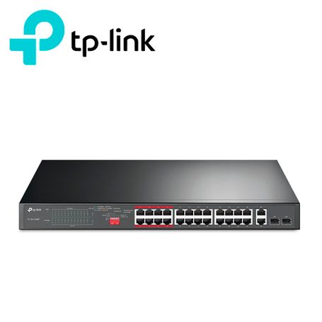 switch no administrable tplink tlsl1226p  cuenta con 24 puertos rj45 poe afat 10100 mbps  2 puertos giga combo rj45sfp  potenci