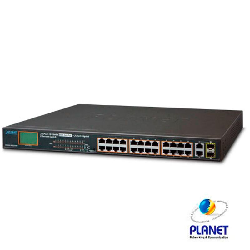 Switch No Administrable / Planet Fgsw2622vhp / 24 Puertos Rj45 10/100 Mbps Con Alimentacion Poe 802.3at / 2 Puertos Combo Rj45 /