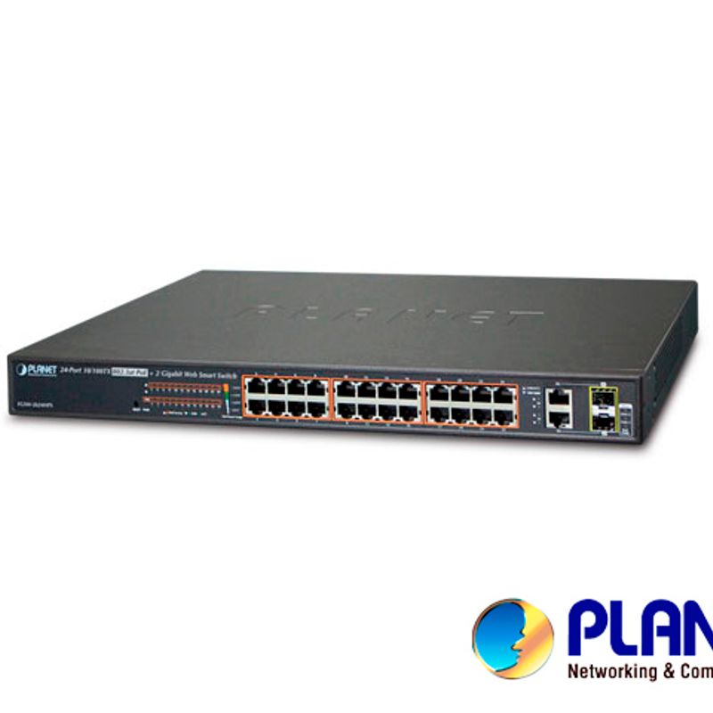 Switch Administrable 24 Puertos Rj45 Poe / Planet Fgsw2624hps4 / Velocidad De Transmisión 10/100 Mbps / 2 Puerto Sfp 1000 Mbps /