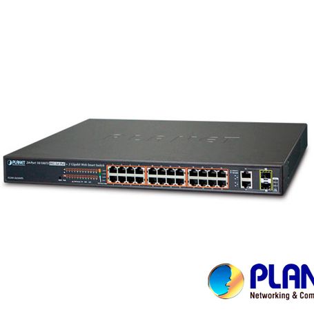 Switch Administrable 24 Puertos Rj45 Poe / Planet Fgsw2624hps4 / Velocidad De Transmisión 10/100 Mbps / 2 Puerto Sfp 1000 Mbps /