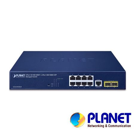 switch planet gs42108t2s administrable l2  8 puertos rj45 velocidad de transmision 101001000 mbps  2 puertos sfp  velocidad de 