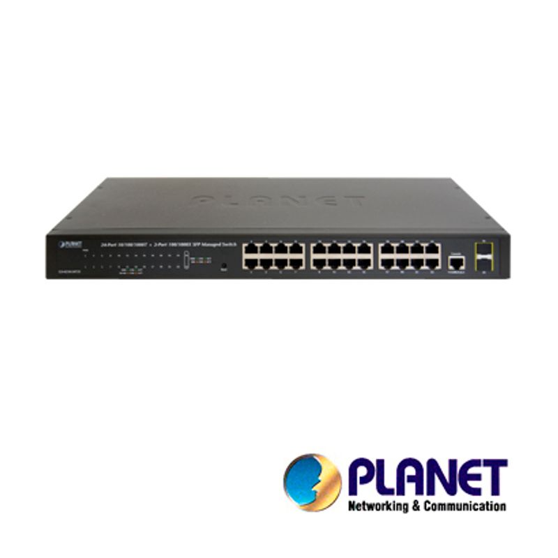 Switch 24 Puertos Rj45 Gigabit Ethernet 10/100/1000 Mbps / Planet Gs421024t2s / 2 Ranuras Minigbic / Sfp 100/1000 Mpbs / Switch 