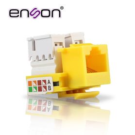 conector jack enson ensjc6ye cat6 color amarillo a 90 grados ponchado con pinzas y cubrepolvo