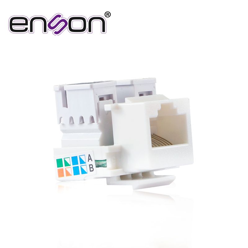 Conector Jack Enson Ensjc5wh Cat5e Color Blanco A 90 Grados Ponchado Con Pinzas Y Cubrepolvo.