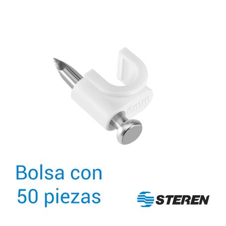 Grapas De Plástico Steren Gra955b Bolsa Con 50 Pzs C/u Color Blanco Especial Para Sujetar Conductores Uso Para Interiores Y Exte