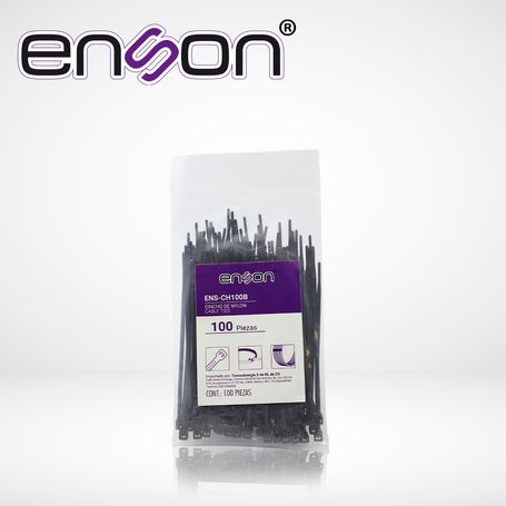 cincho de nylon enson ensch100b color negro de 25 x 100mm de longitud fuerza de tension de hasta 8 kgs
